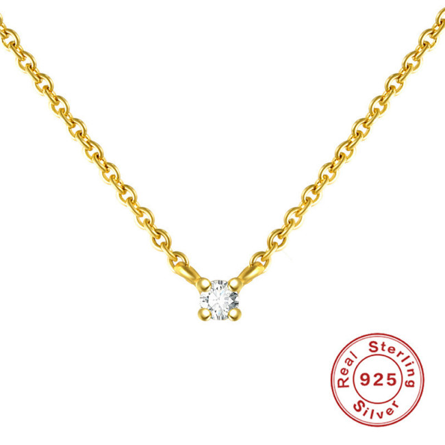S925 Sterling Silver Korean Style Women's Simple Elegant Collarbone Chain Creative Fashion Zircon Short Necklace Accessories One Piece Dropshipping