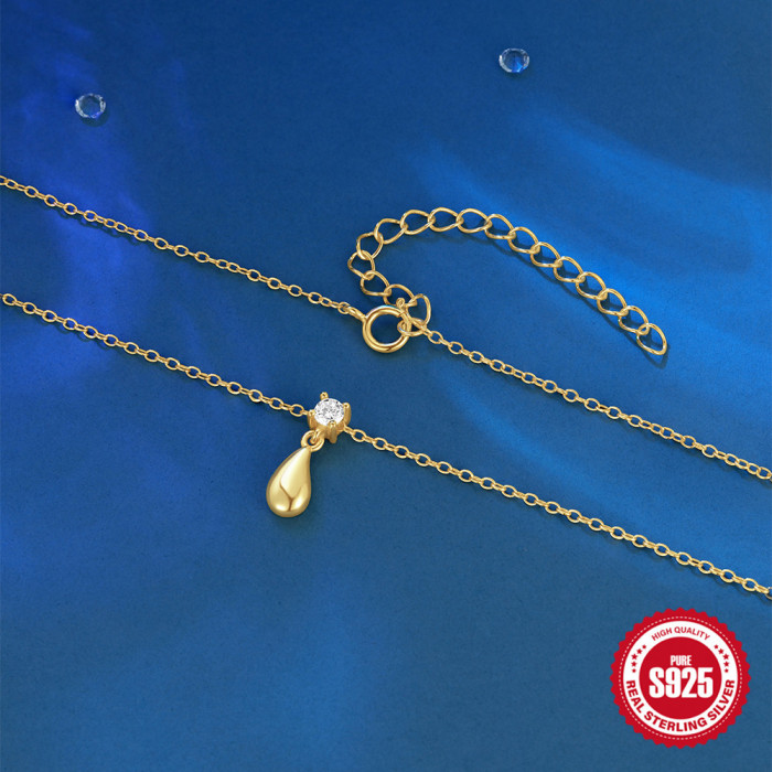 S925 Sterling Silver Water Drop Niche Three-Dimensional Design Sense Clavicle Chain European and American Hot Selling Light Luxury Diamond-Studded Personality Versatile Necklace