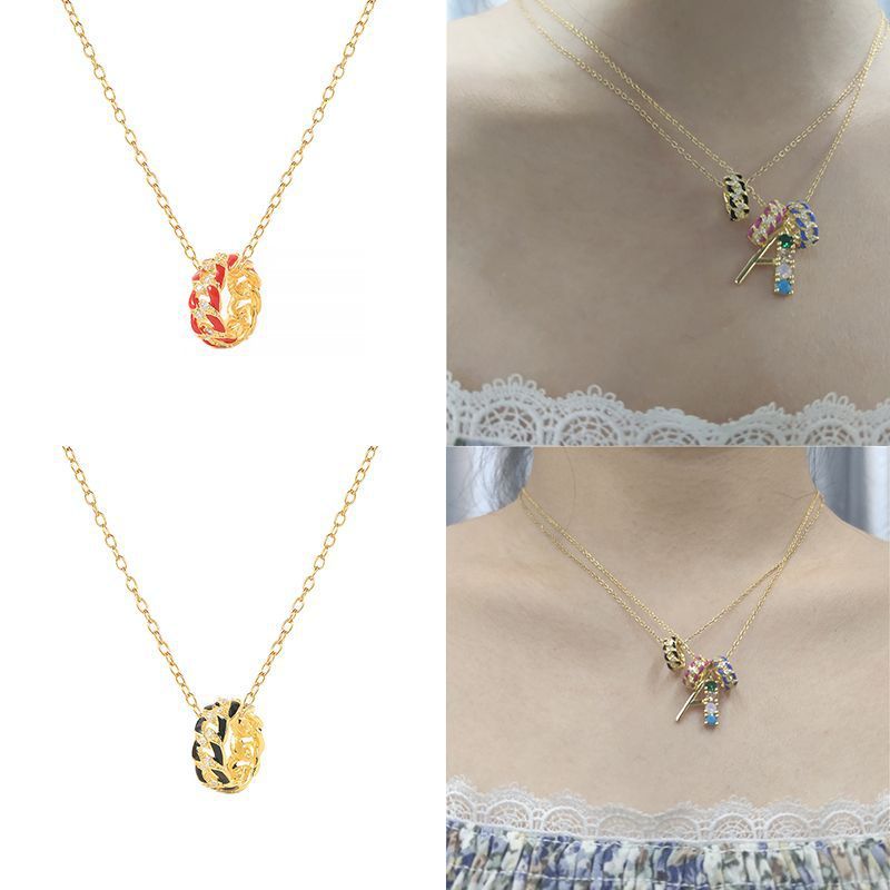 S925 Sterling Silver INS Style Oil Drop Chain Necklace European and American Light Luxury Fashion Versatile Women's Collarbone One Piece Wholesale Multi-layer