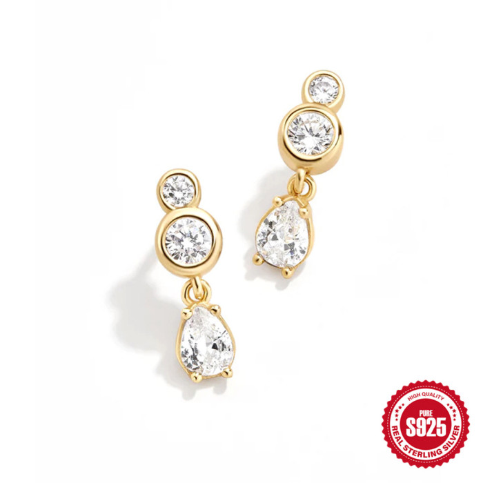 S925 Sterling Silver Earrings Daily Simple Elegant Diamond Stud Earrings Drop Earrings European and American Fashion Simple Ins Style Earrings for Women