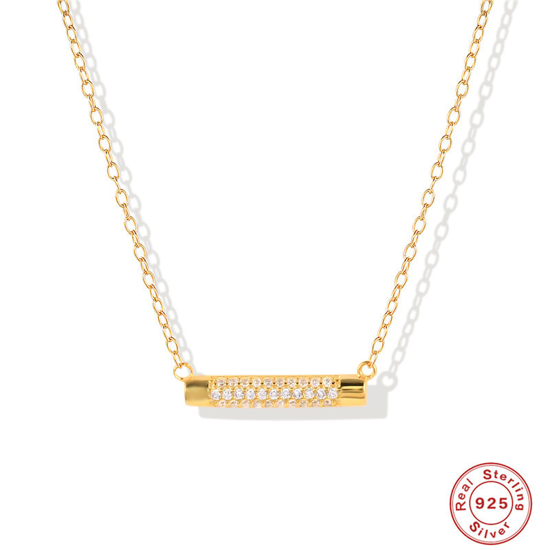 S925 Sterling Silver Light Luxury Ins Style One-word Bar-shaped Collarbone Necklace European and American Hot-selling Creative Versatile Sweater Chain Accessories