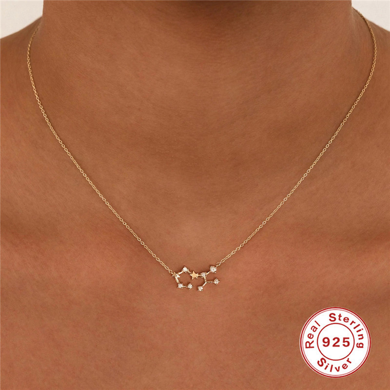 New S925 Sterling Silver Twelve Constellation Star Inlaid Diamond Collarbone Necklace European and American Style Hot Selling INS Style Collarbone Chain