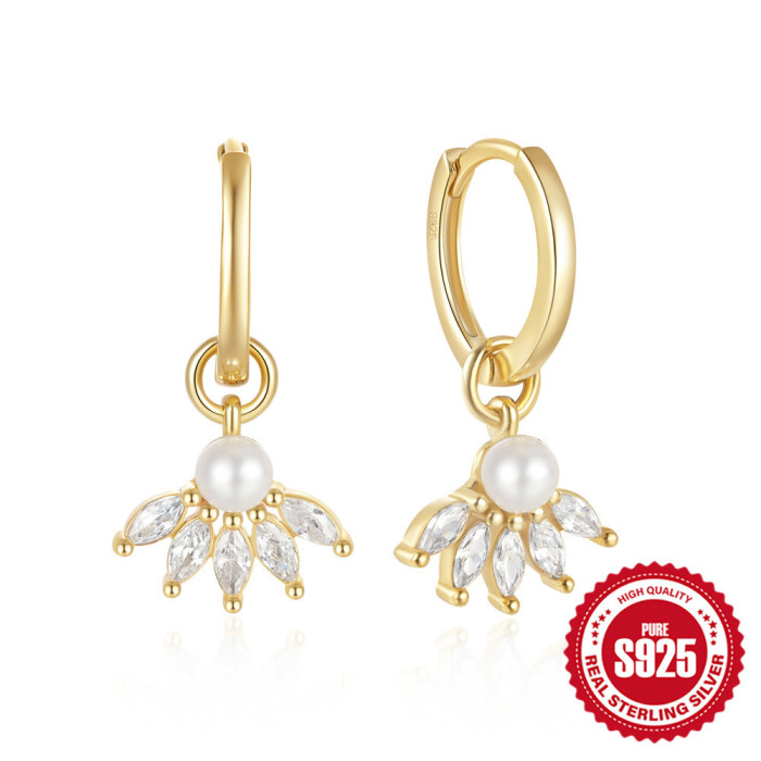 925 Sterling Silver Horse Eye Inlaid Diamond Pearl Hoop Earrings European and American Hot Sale INS Simple Fashion Versatile Ear Cuff Ear Jewelry