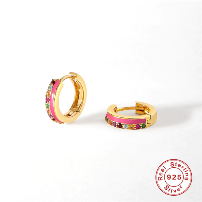 S925 Sterling Silver Oil Drop Splicing Fashion Sense Ear Cuff Earrings Bestselling Oil Drop Inlaid with Stones Desi...