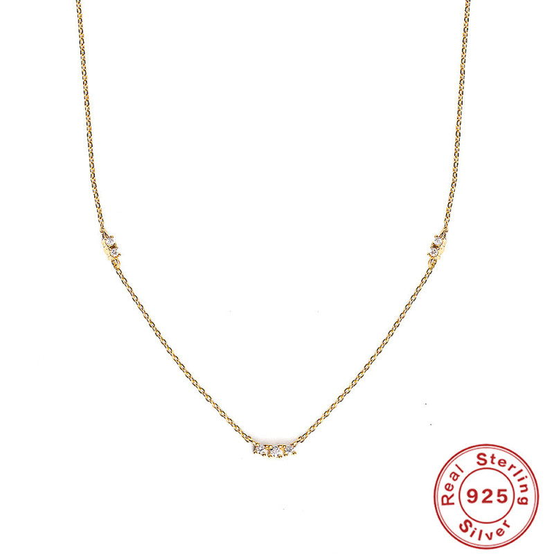S925 Sterling Silver Classic Triple Layered Diamond-Studded Women's Collarbone Necklace European and American Fashion Simple Ins Style Necklace