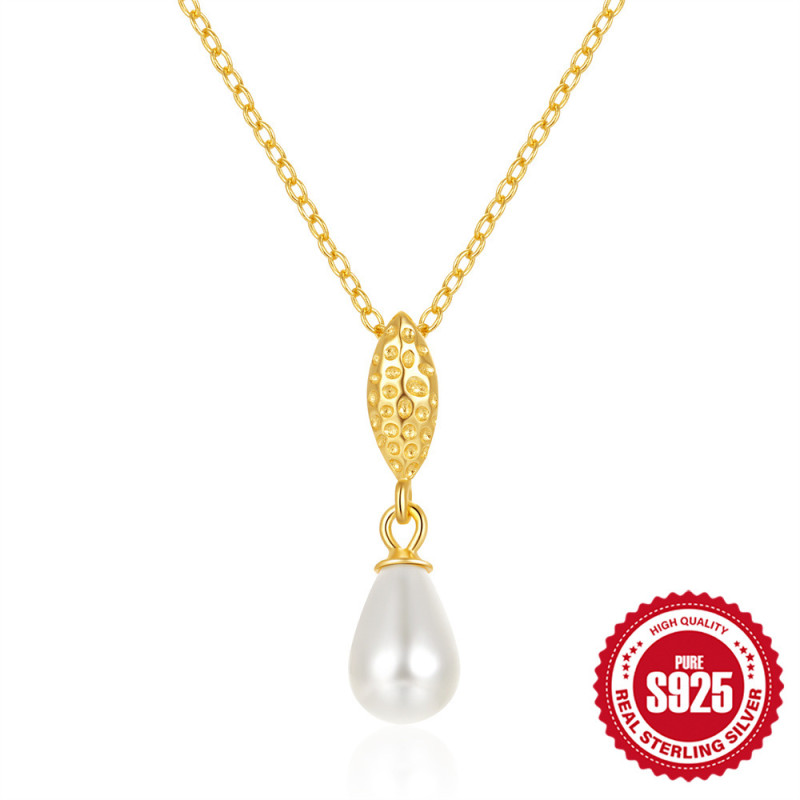 New 925 Sterling Silver Irregular Vintage Versatile Pearl Necklace for Women European and American French Style Fashionable Elegant Collarbone Chain
