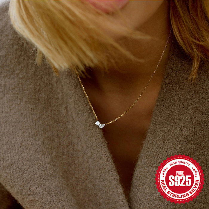 New 925 Sterling Silver Cluster Stone Collarbone Necklace for Women, Popular on Social Media, Niche Ins Style, Pers...