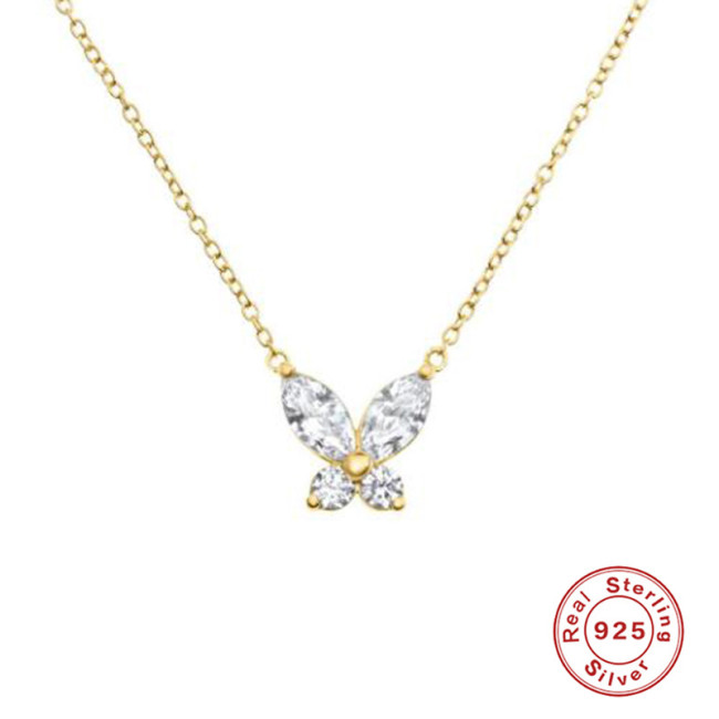 S925 Sterling Silver INS Style Mini Inlaid Diamond Versatile Butterfly Pendant Necklace Korean Version Elegant Internet Celebrity Collarbone Chain