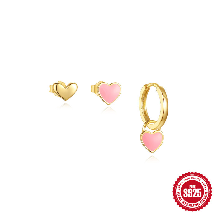 S925 Sterling Silver Rhombus Stone-Inlaid Trendy Hoop Earrings Set Amazon Hot Sale Enamel Elegant Eight-Pointed Sta...