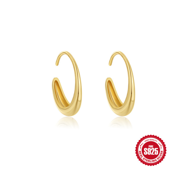 S925 Sterling Silver Water Drop Elegant Earrings European and American INS Simple Temperament Exaggerated C-shaped Personality Short Earrings Hoop for Women