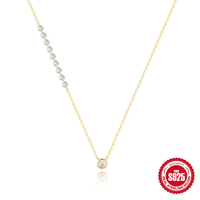 New S925 Sterling Silver Super Sparkling Round Zircon Bracelet Necklace Women's Set Style Commuter Jewelry, Jewelry Sets