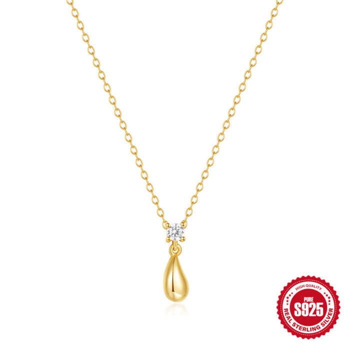S925 Sterling Silver Water Drop Niche Three-Dimensional Design Sense Clavicle Chain European and American Hot Selling Light Luxury Diamond-Studded Personality Versatile Necklace
