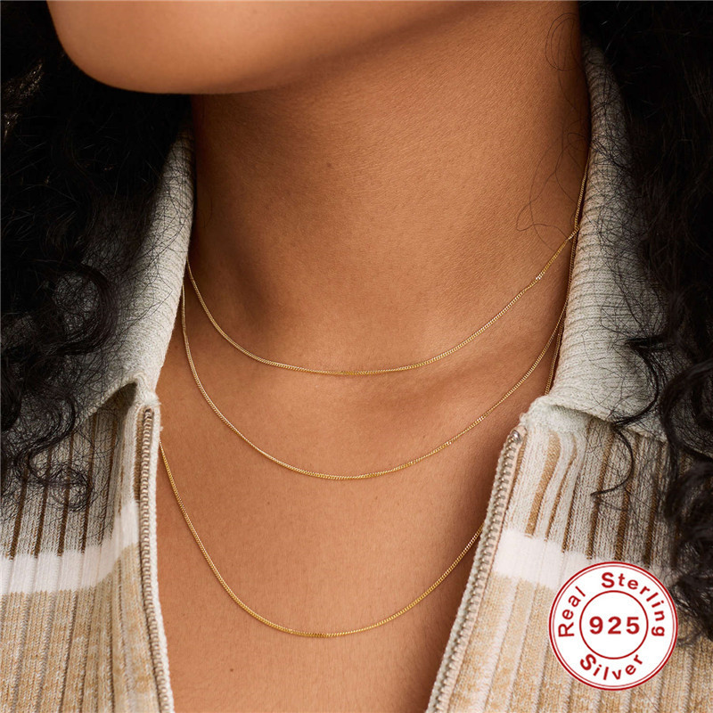 S925 Sterling Silver Classic Basic Versatile Adjustable Necklace European and American Fashion Simple Chain Free DIY Accessories