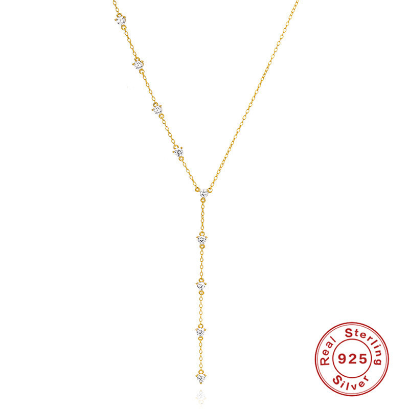 S925 Sterling Silver Y-shaped Diamond-studded Daily casual Matching Women's Collarbone Chain Japanese Korean french Light Luxury INS Collarbone Necklace