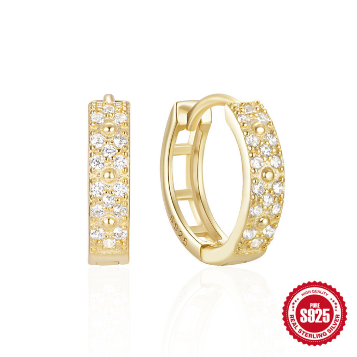 925 Sterling Silver Classic Basic Versatile Wide Stone-Studded Hoop Earrings for Women, Hot-Selling Elegant Ear Jew...
