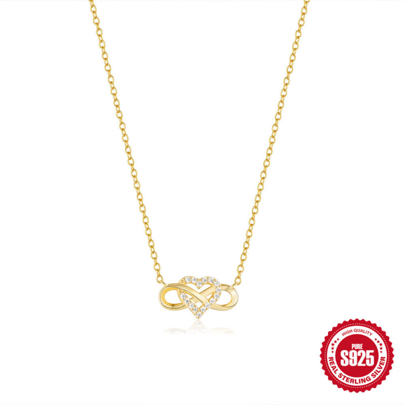 S925 Sterling Silver Heart Micro Inlay 8-Word Pendant Collarbone Chain European and American Infinity Möbius High-End Versatile Necklace