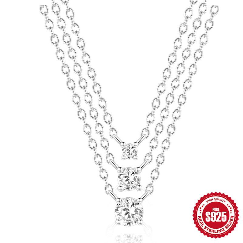 S925 Sterling Silver Ultra Sparkling Moissanite Classic Single Diamond Pendant Collarbone Chain Korean Version Niche High-End Necklace for Women