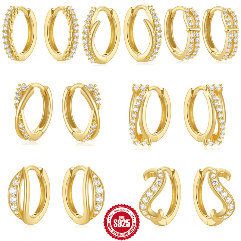 New 925 Sterling Silver Irregular Twisted Row Diamond Hoop Earrings European and American Light Luxury Design S Cross Ear Cuff Earrings