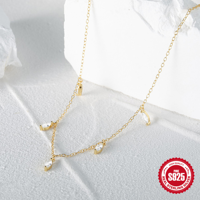 S925 Sterling Silver Layered Marquise Diamond Clavicle Necklace European and American Hot-Selling Elegant Personality Ins Style Clavicle Chain Jewelry