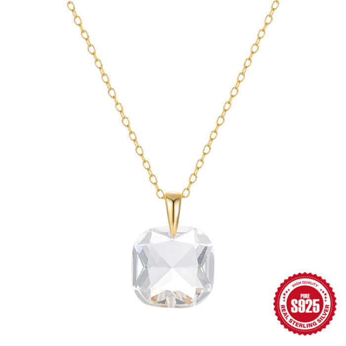 S925 Sterling Silver Luxurious Ultra Sparkling Crystal Pendant Stone-Inlaid Collarbone Necklace Hot-Selling French...