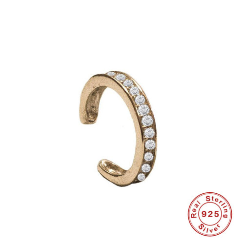 S925 Sterling Silver Row Diamond Single Ear Clip Earrings Simple Elegant C-shaped Inlaid Diamond Non-pierced Women's Earrings Geometric Style