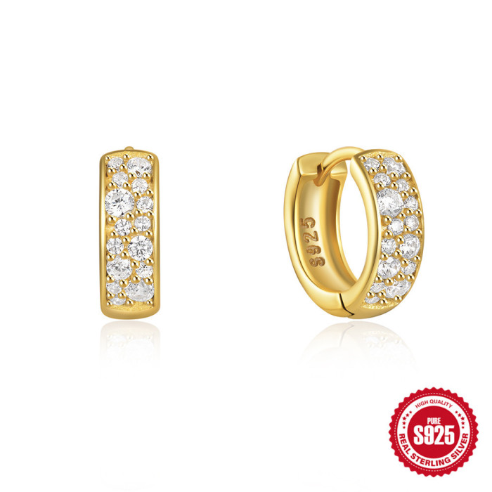 New 925 Sterling Silver Geometric Large and Small Stone-Studded Hoop Earrings, Classic Style, Hot-Selling INS Minim...