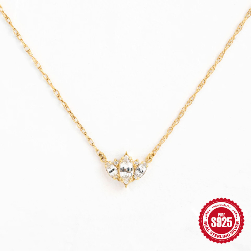 S925 Sterling Silver Elegant Marquise Diamond Necklace European and American Simple Ins Style Niche Design Clavicle Chain Necklace Cross-Border