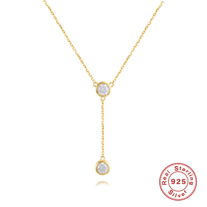 S925 Sterling Silver Round Diamond Pendant Necklace European and American Hot Selling Fashion Simple Collarbone Necklace Accessories One Piece Dropshipping