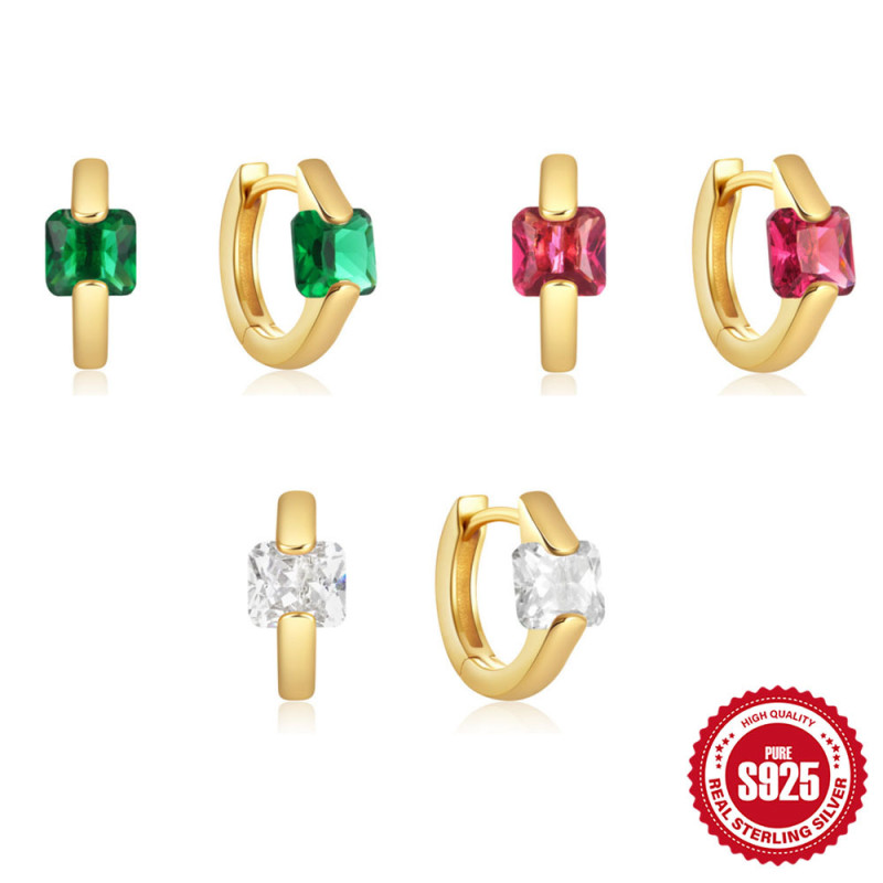 S925 Sterling Silver Inlaid Diamond Light Luxury Elegant Design Sense Hoop Earrings European and American Hot Selling INS Color Diamond Earrings for Women