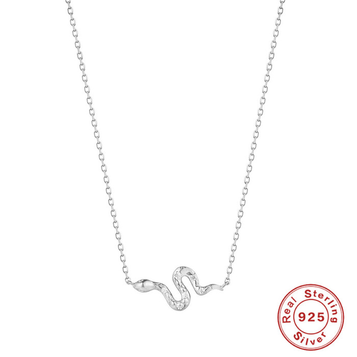 S925 Sterling Silver INS Style Simple Fun Inlaid Diamond Snake Necklace European American French Style Personality Creative Clavicle Chain