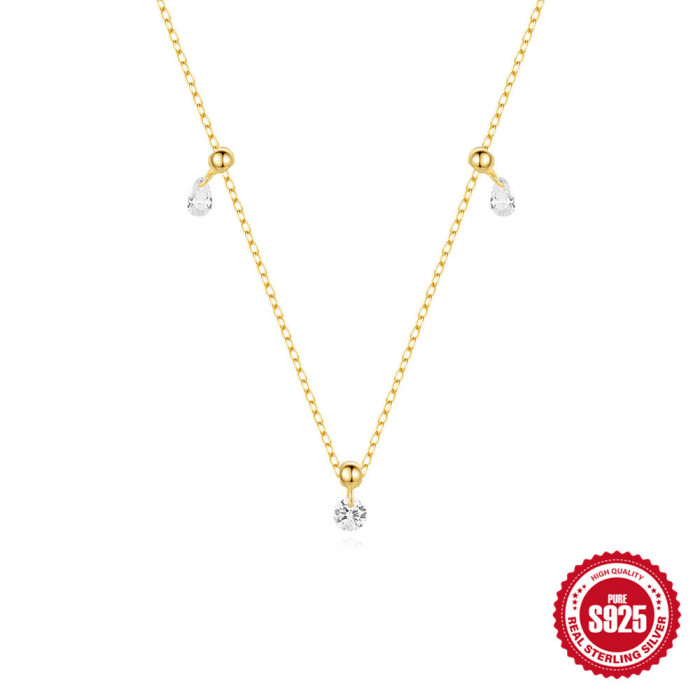 S925 Sterling Silver Geometric Inlaid Zirconia Light Luxury Pendant Necklace Bracelet Accessories Korean Version Nich...