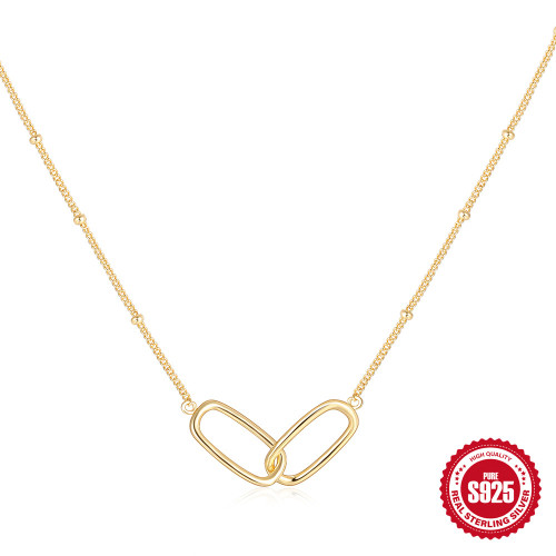 S925 Sterling Silver INS Double Ring Necklace Jewelry European and American Fashion Simple Round Bead Chain Women's Niche Minimalist Collarbone Chain