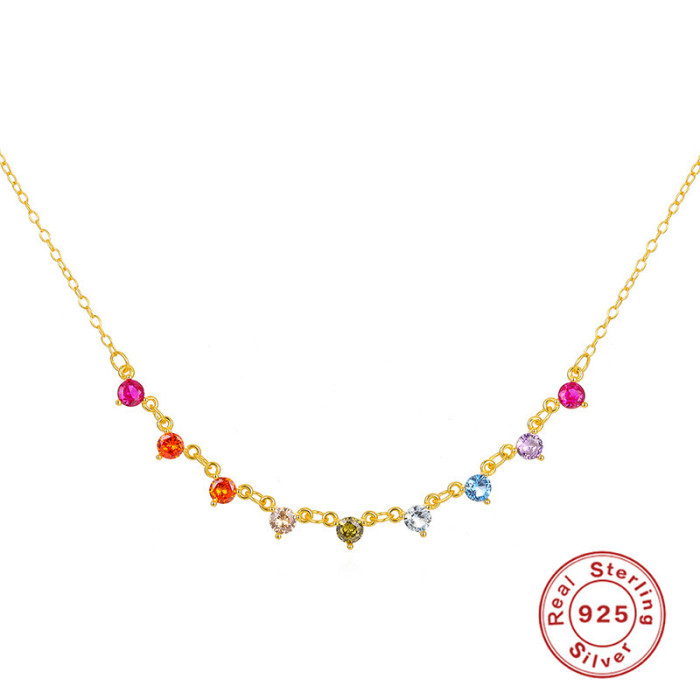 New S925 Sterling Silver Super Sparkling Colorful Diamond Collarbone Necklace European and American Hot-Selling Summer Wear INS Style Collarbone Chain Necklace