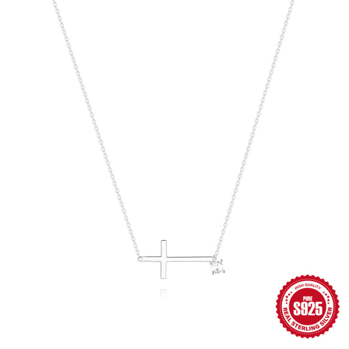S925 Sterling Silver Cross Zircon Versatile Collarbone Chain Accessory Korean and Japanese Style Xiaohongshu Same Style Niche Design Necklace
