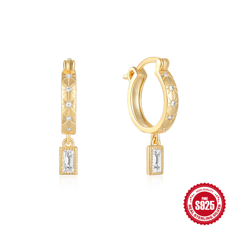 S925 Sterling Silver Colorful Zircon Earrings for Women European and American Fashion Cross-Border Ins Style Square Earrings Hoop Earrings Jewelry
