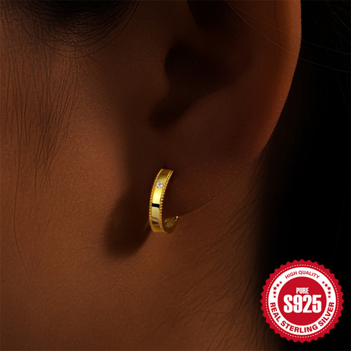 S925 Sterling Silver INS Classic Stone-Studded Ear Cuff Hoop Earrings Best-Selling Fashion Trend Lightning Earrings...