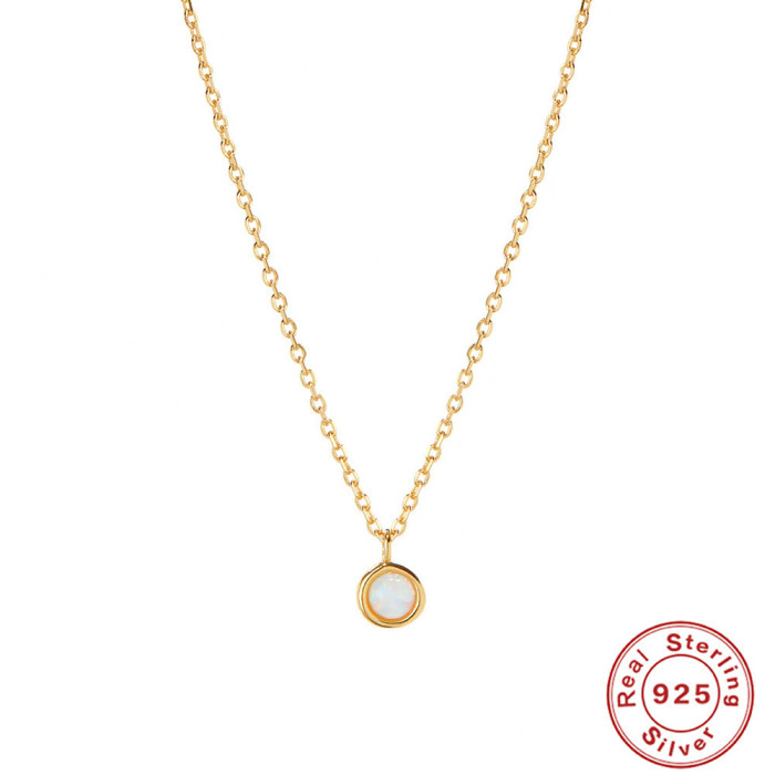 S925 Sterling Silver Light Luxury Single Opal Necklace for Women Korean and Japanese Style Elegant Personality Niche High-end Clavicle Chain