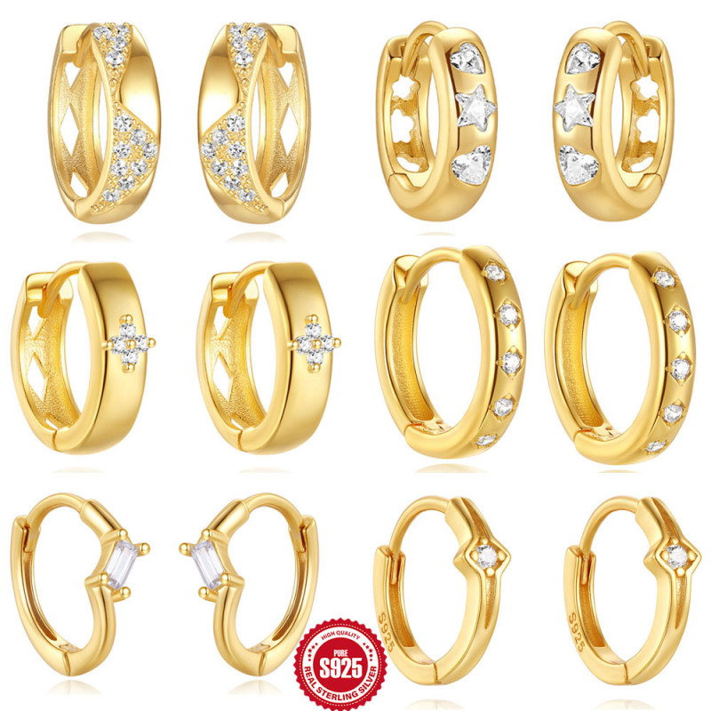 New 925 Sterling Silver Inlaid Zircon Exquisite Super Shiny Layered Hoop Earrings European and American Hot Selling Ins Style Elegant Ear Clips Earrings