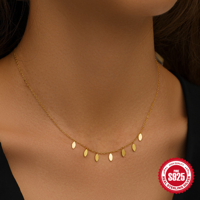 S925 Sterling Silver Marquise Round Pendant Layered Daily Wear Women's Collarbone Necklace European and American Cross-Border Hot-Selling Elegant Necklace
