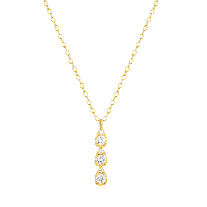 S925 Sterling Silver Single Row Water Drop Inlaid Diamond Women's Collarbone Necklace European and American Hot Selling French Style Elegant Versatile Collarbone Chain