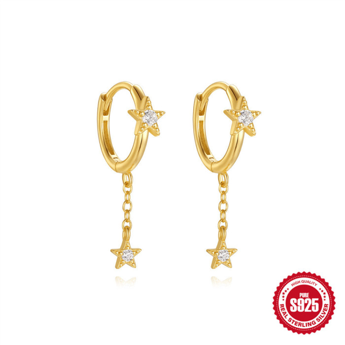 New S925 Sterling Silver Twisted Star Hoop Earrings European and American Hot Selling Opal Flower Inlaid Diamond Pendant Hoop Earrings