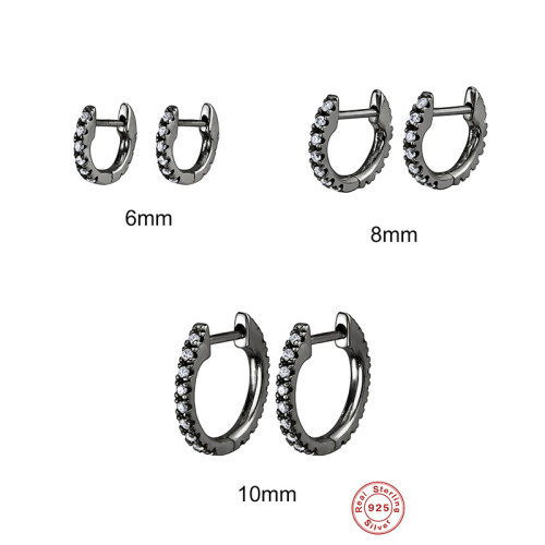 New S925 Sterling Silver Round Black Full Diamond Ear Cuff Hoop European American Personality Trendy Cool Girl Earrings Jewelry