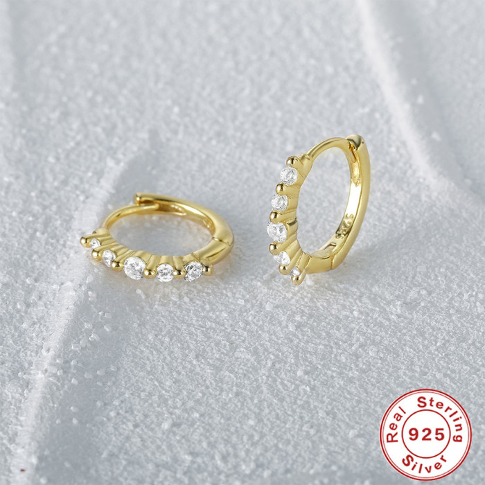 S925 Sterling Silver INS Style Single Row Small and Large Stone-Studded Hoop Earrings Ear Clips Earrings Trendy Hot...