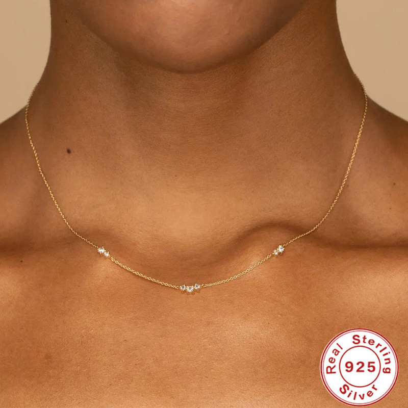 S925 Sterling Silver Triple Diamond Stacked Daily Wear Collarbone Necklace European and American Hot Selling Elegant Creative Necklace for Women