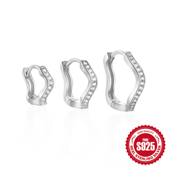 S925 Sterling Silver Wave-Shaped Stone-Studded High-End Earrings Ear Clips Hot-Selling Ins Simple Hoop Earrings Jew...