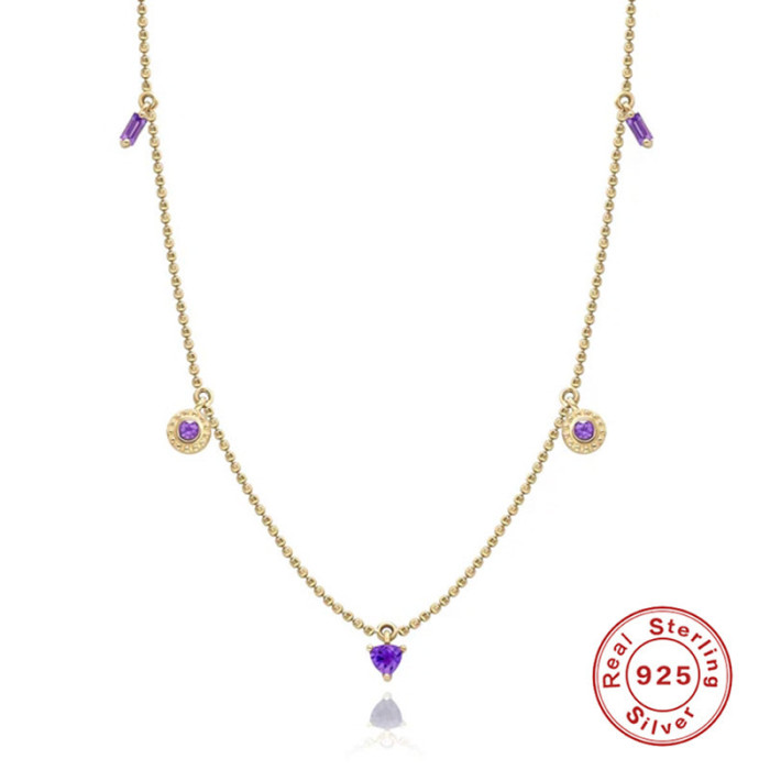 S925 Sterling Silver Exquisite Amethyst Light Luxury Elegant Collarbone Necklace European and American French Style INS Creative Versatile Necklace