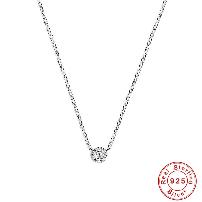 S925 Sterling Silver Classic Versatile Round Pendant Diamond-Studded Collarbone Necklace European and American Hot-Selling Fashion Simple Ins Style Collarbone Chain