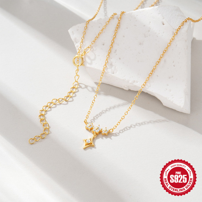 S925 Sterling Silver Exquisite Floral Star Elegant Diamond-Encrusted High-End Collarbone Chain European and American Hot-Selling Versatile Necklace Accessory for Women