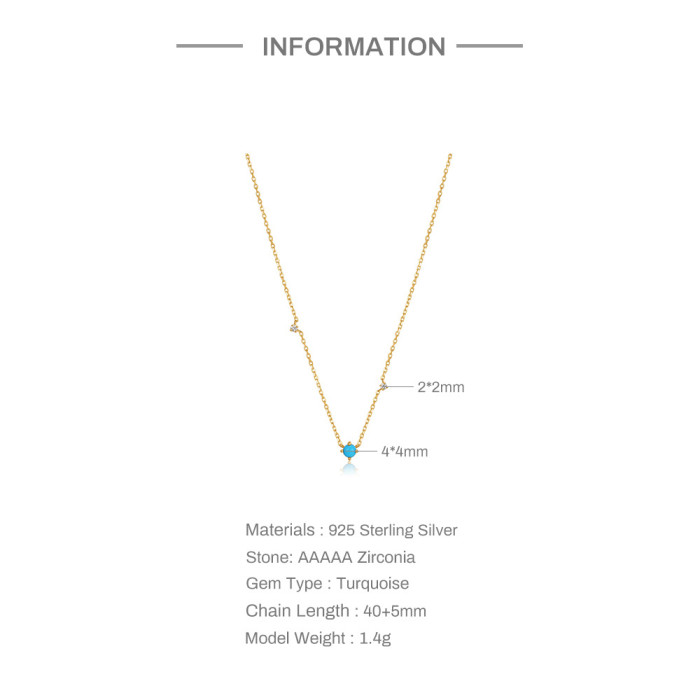 S925 Sterling Silver Inlaid Diamond Layered Necklace Fashion Simple Ins Style Turquoise Women's Collarbone Chain Neck...