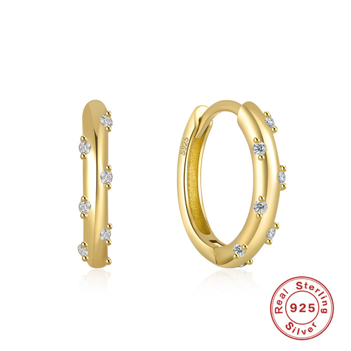 S925 Sterling Silver Curved Wave Two-tone Diamond-studded Hoop Earrings European and American Classic Hot-selling Trendy INS Earrings